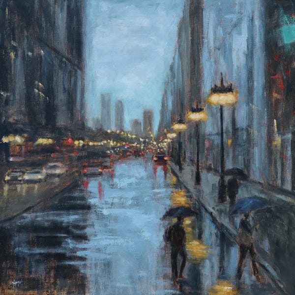 Michigan Avenue Where Light Meets Rain