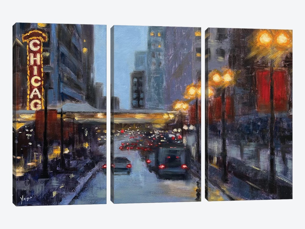 Evening In Chicago by Yangzi Xu 3-piece Canvas Art Print