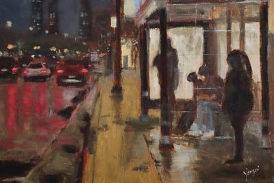 Art by Asian & Pacific Islander Artists - Canvas Prints: The Bus Stop by Yangzi Xu