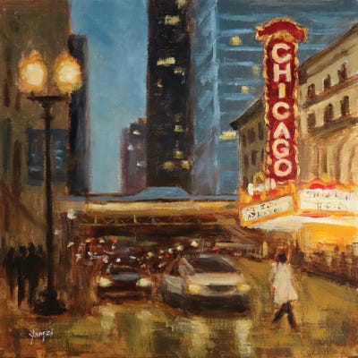Celery - Canvas Prints: Evening By The Chicago Theatre by Yangzi Xu