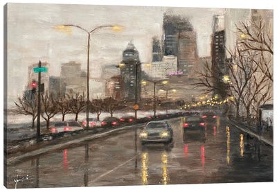Gold Coast In Misty Rain Canvas Art Print - Moody Atmospheres