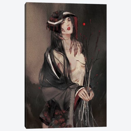 Praying With Flowering Quince Canvas Print #YYU23} by Art of Yayu Canvas Artwork
