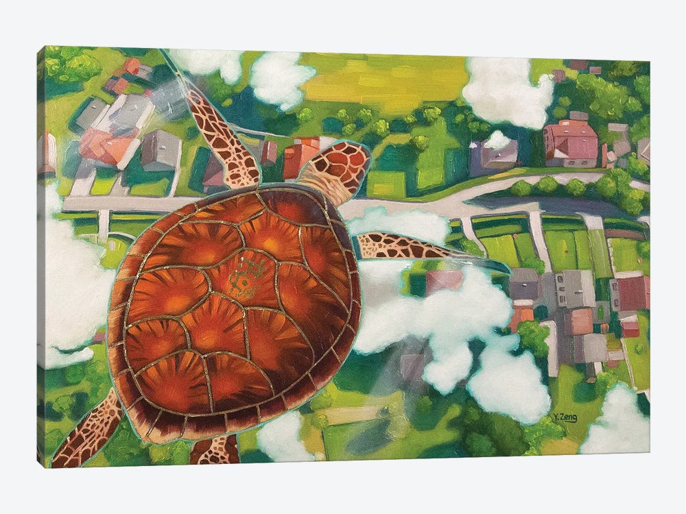 Flying Turtle Cruising Altitude Oil by Yue Zeng 1-piece Canvas Artwork