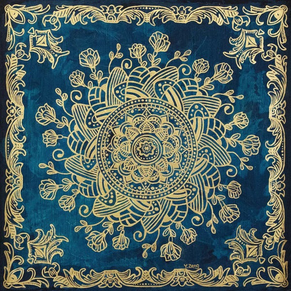 Yue Zeng: Gold Mandala Spiral Roses by Yue Zeng