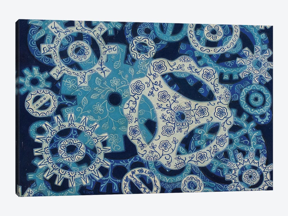 Ceramic Teeth Wheel Blue Oil by Yue Zeng 1-piece Canvas Artwork