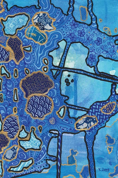 Yue Zeng: Alien Cave Mixed Media With Washi Collage by Yue Zeng