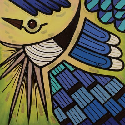 Backyard Birds Blue Jay Oil Painting by Yue Zeng metal wall art