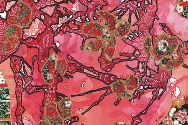 Yue Zeng: Washi Flowers Mixed Media Collage by Yue Zeng