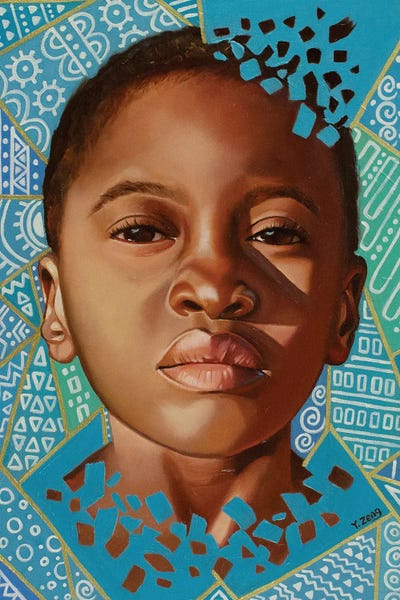 African Girl Portrait Oil Painting by Yue Zeng metal wall art