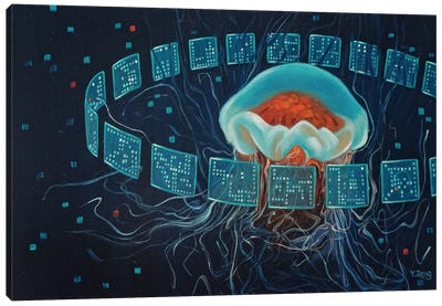 Cyber Jellyfish Canvas Art Print - Cyberpunk Art