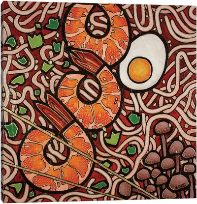 Ramen Noodle Shrimp Canvas Art Print - Seafood Art
