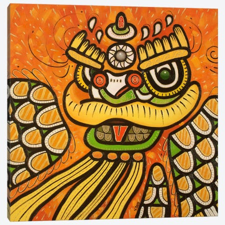 Lion Dance Yellow Canvas Print #YZG158} by Yue Zeng Canvas Art