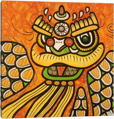 Lion Dance Yellow Canvas Art Print - Yue Zeng