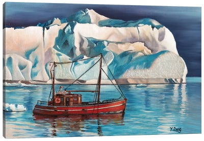 Iceberg And Tug Boat Canvas Art Print - Glacier & Iceberg Art