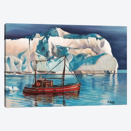 Iceberg And Tug Boat Canvas Print #YZG15} by Yue Zeng Canvas Artwork