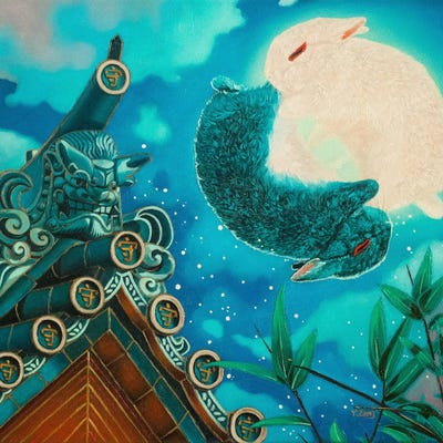 Rabbits Moon Fantasy by Yue Zeng art print