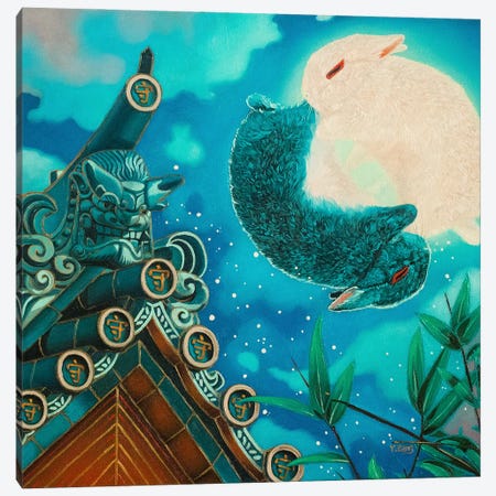 Rabbits Moon Fantasy Canvas Print #YZG162} by Yue Zeng Art Print