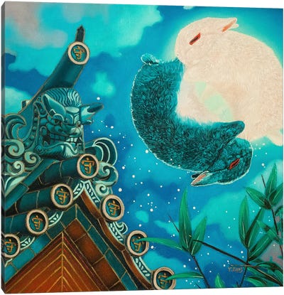 Rabbits Moon Fantasy Canvas Art Print - Bamboo Art
