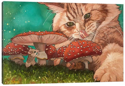 Mushroom Shelter Fantasy Canvas Art Print - Mouse Art