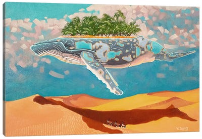 Whale Oasis Fantasy Canvas Art Print - Goat Art