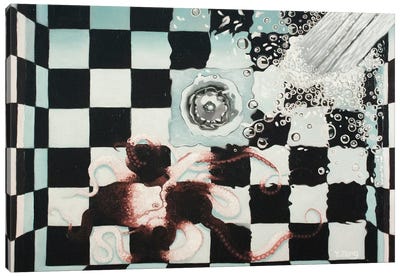 Checkerboard Octopus Fantasy Canvas Art Print - Art by Asian Artists