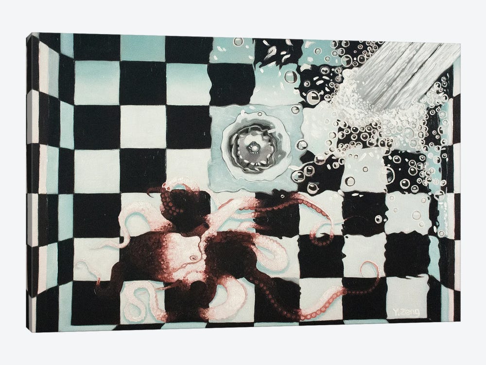 Checkerboard Octopus Fantasy by Yue Zeng 1-piece Canvas Artwork