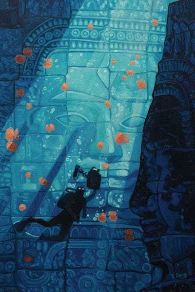 Ancient Ruins: Underwater Ruin Fantasy Oil Painting by Yue Zeng