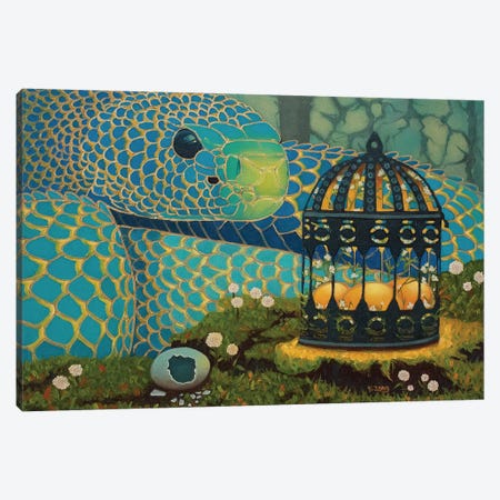 Blue Serpent And Glowing Eggs Fantasy Oil Painting Canvas Print #YZG174} by Yue Zeng Canvas Print