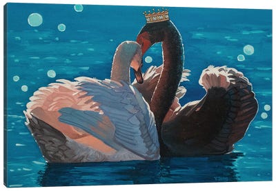 Royal Couple Black And White Swan Fantasy Oil Painting Canvas Art Print - Yue Zeng
