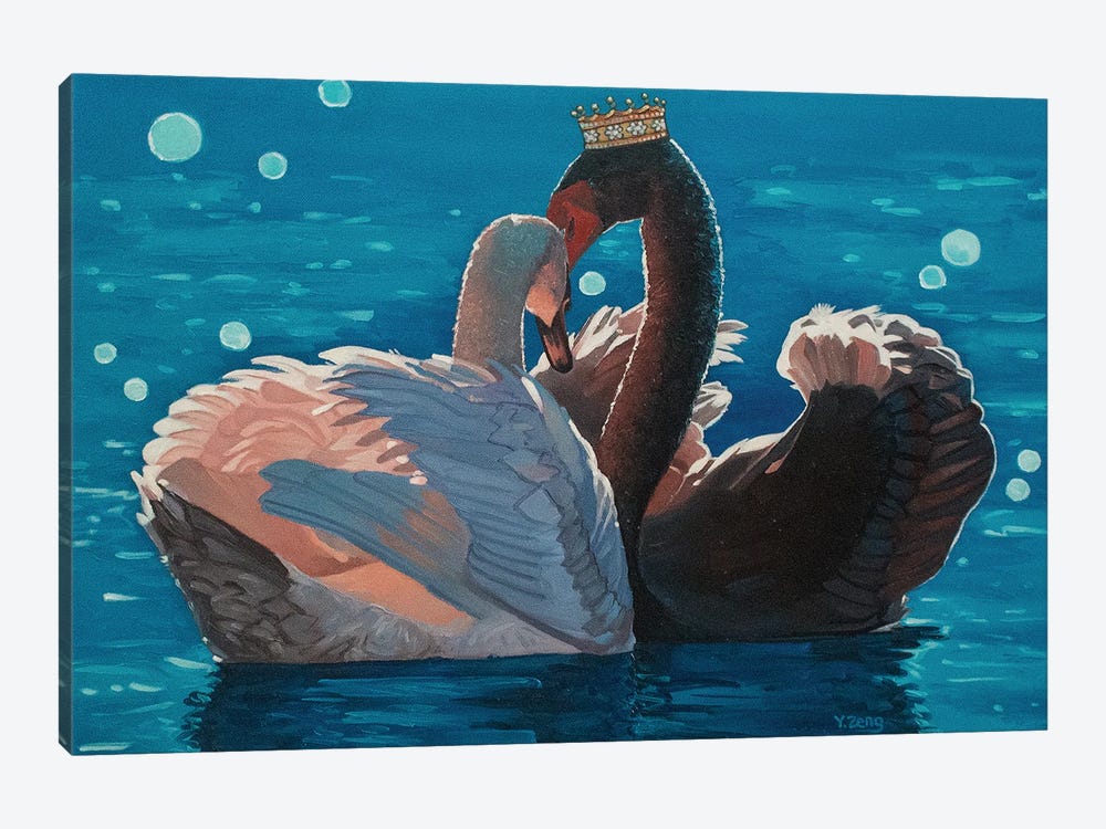 Royal Couple Black And White Swan Fantasy Oil Painting by Yue Zeng 1-piece Canvas Print