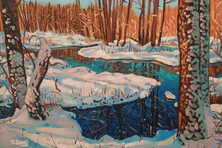 Snowy Stream Landscape Oil Painting