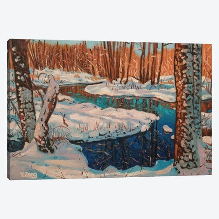 Snowy Stream Landscape Oil Painting Canvas Print #YZG177} by Yue Zeng Canvas Art Print