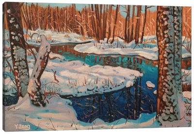 Snowy Stream Landscape Oil Painting Canvas Art Print - Yue Zeng