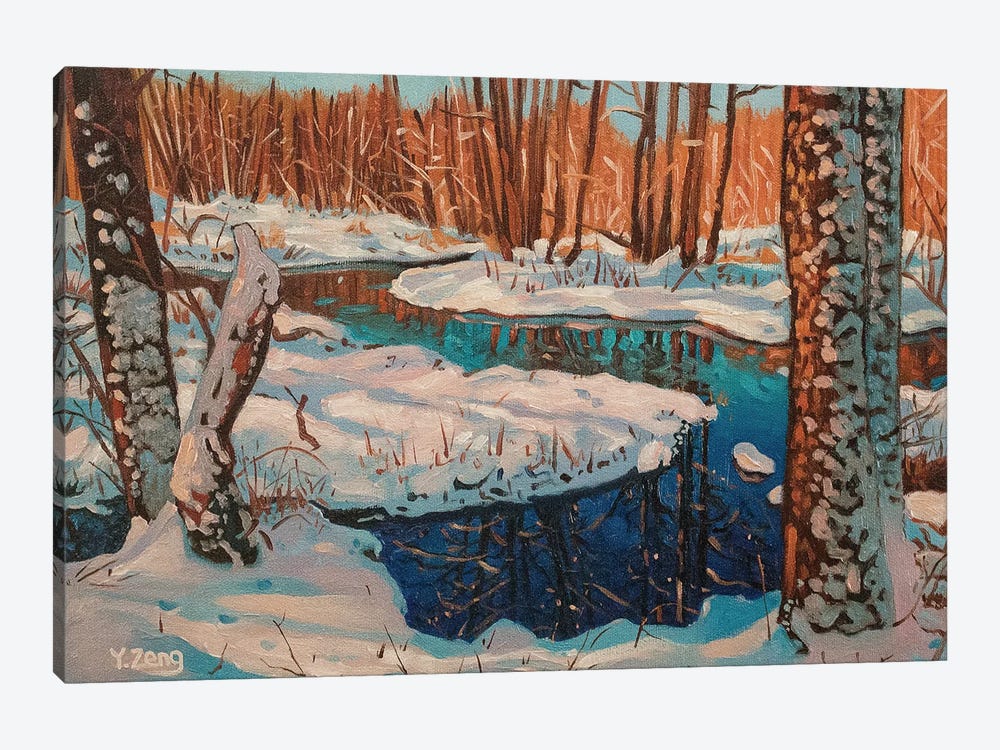 Snowy Stream Landscape Oil Painting by Yue Zeng 1-piece Canvas Wall Art