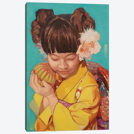 Kimono Girl Portrait Oil Painting Canvas Print #YZG179} by Yue Zeng Canvas Art