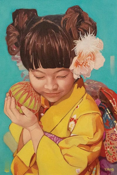Japanese Culture: Kimono Girl Portrait Oil Painting by Yue Zeng