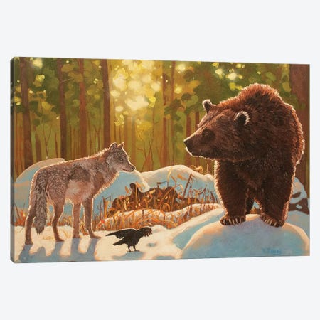 Encounter Brown Bear And Grey Wolf Fantasy Oil Painting Canvas Print #YZG180} by Yue Zeng Canvas Print