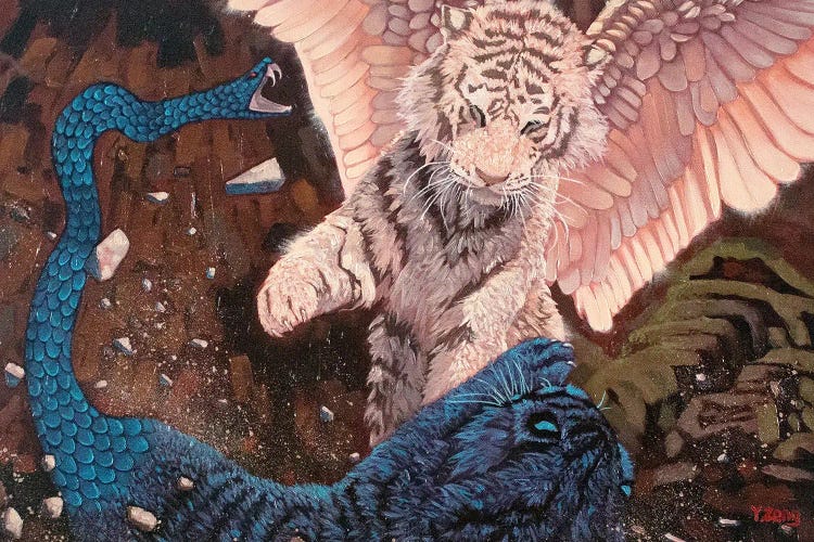 Angel And Demon Fantasy Oil Painting Tigers by Yue Zeng wall art