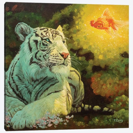 White Tiger And Goldfish Fantasy Canvas Print #YZG186} by Yue Zeng Canvas Artwork