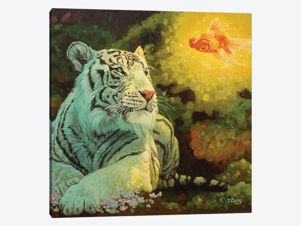White Tiger And Goldfish Fantasy by Yue Zeng 1-piece Canvas Artwork