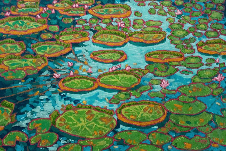 Waterlily Pond Blue Oil Painting