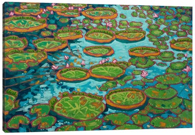 Waterlily Pond Blue Oil Painting Canvas Art Print - Yue Zeng