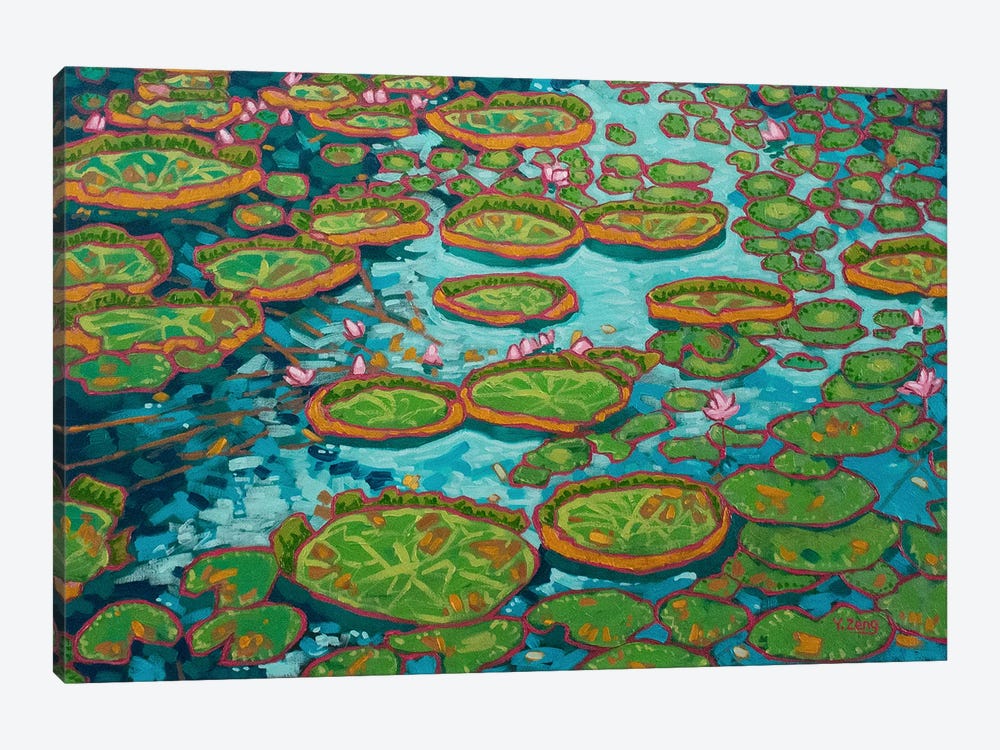 Waterlily Pond Blue Oil Painting by Yue Zeng 1-piece Art Print