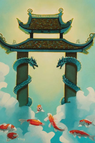 Dragon Gate With Koi Fish by Yue Zeng multi panel art
