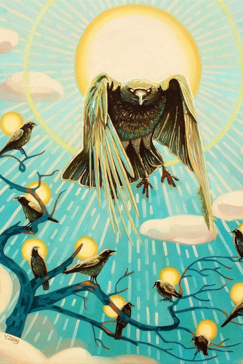 Gold Ravens Fantasy Oil Painting by Yue Zeng canvas print