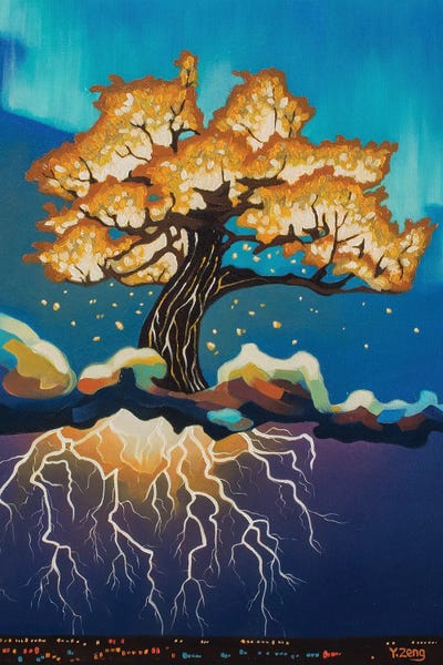 Lightning Tree Fantasy Oil Painting by Yue Zeng framed wall art