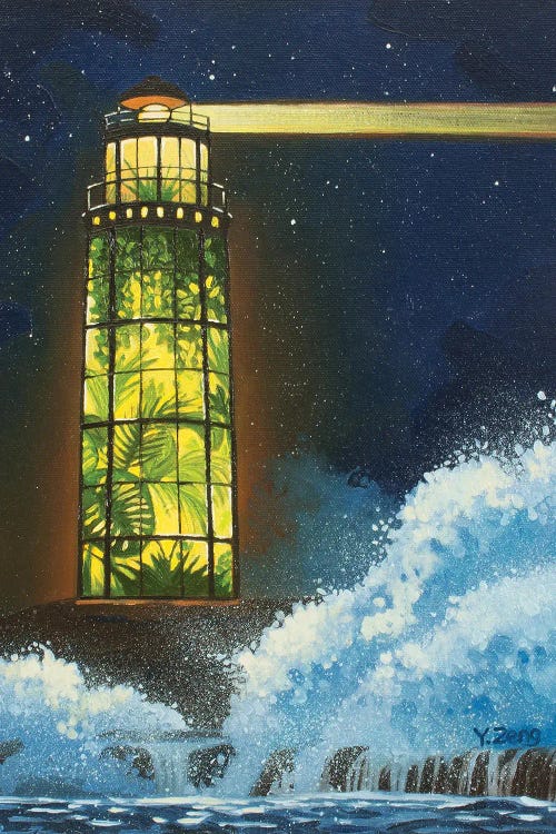 Greenhouse Lighthouse Fantasy Oil Painting