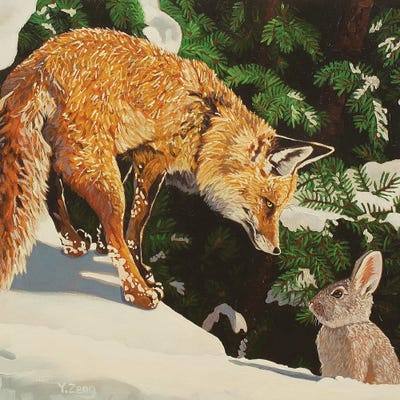 Canvas Print: Fox And Rabbit by Yue Zeng - thumbnail