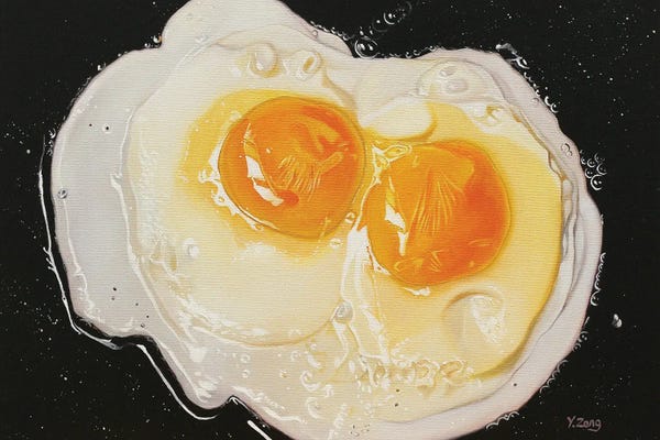 Hyperrealism Paintings: Two Fried Eggs by Yue Zeng