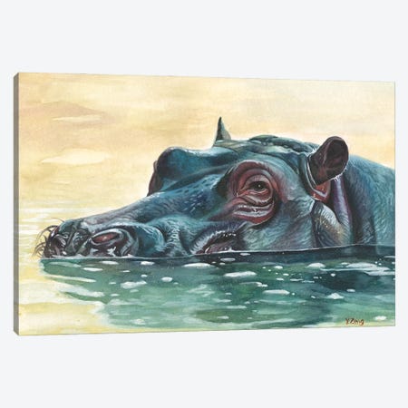 Hippo Canvas Print #YZG30} by Yue Zeng Art Print